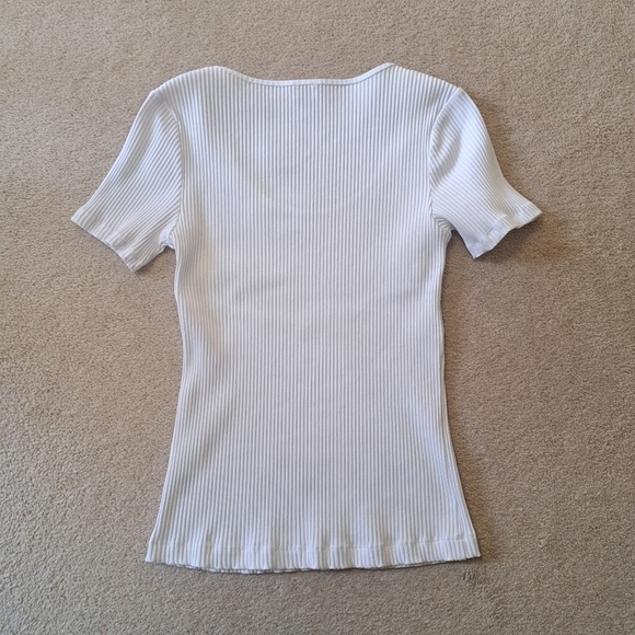 Wilfred White Ribbed Top Scoop Neck Short Sleeved Tee Fitted - Picture 8 of 11